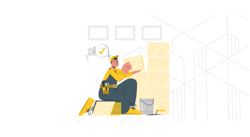 Illustration d'un artisan posant du carrelage mural